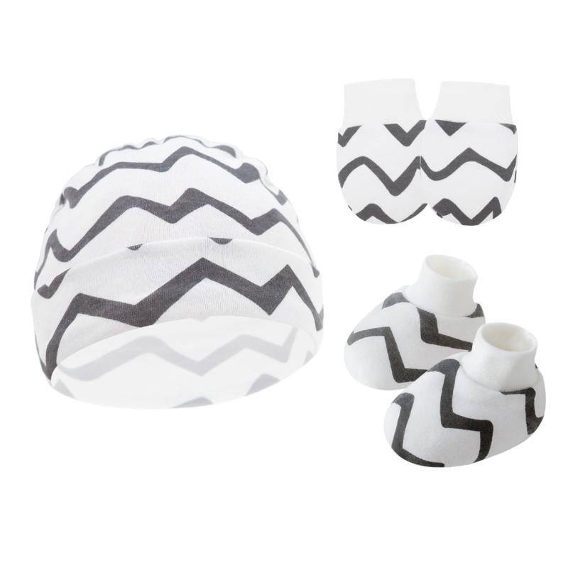 Set da 3 Pezzi Cappellino Guanti Calzini in Cotone per Neonato Anti Graffi Protezione Completa Manopole Copripiedi Accessori per Neonati
