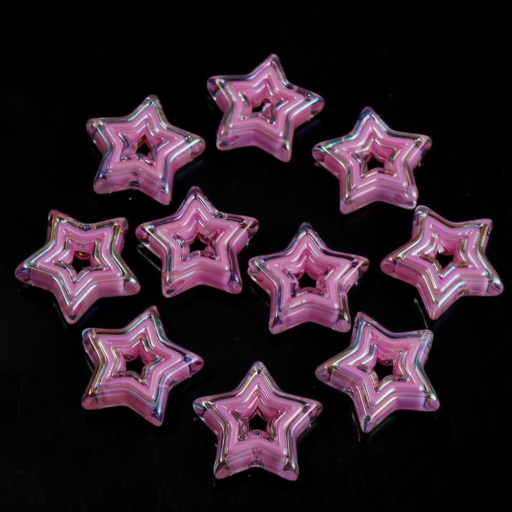 10pcs Acrylic Star Beads Plated Color Hollow Loose Spacer Bead For Jewelry Making DIY Necklace Bracelet Phone Key Chain Supplies