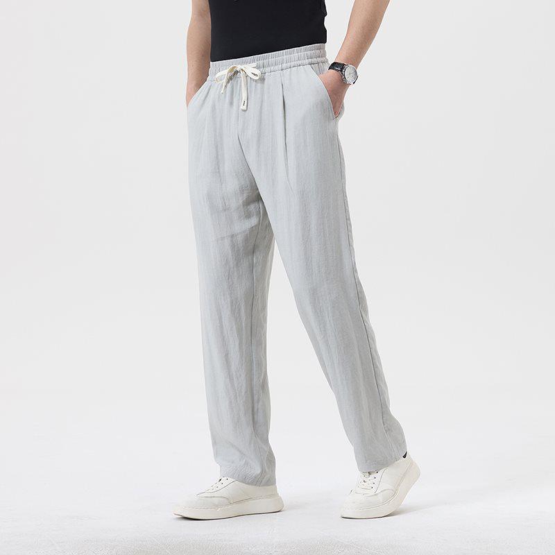 Men's Breathable Lyocell Linen Summer Trousers - Casual, Comfortable, Elastic Waist, Straight Leg, Solid Color.
