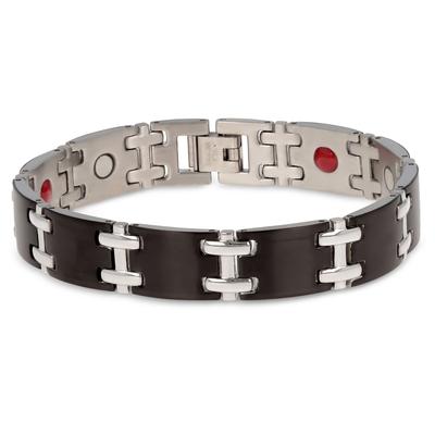 [R1885] - Men's Bracelet 'Peaceful' Black Silver Steel - 21 Cm 12 Mm