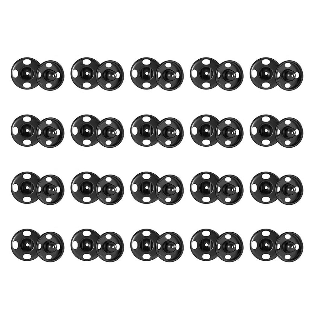 20 Sets Sew-on Snap Buttons Metal Snap Fasteners Black Silver Press Studs for Clothes Bags Sewing DIY Crafting Invisible Buttons