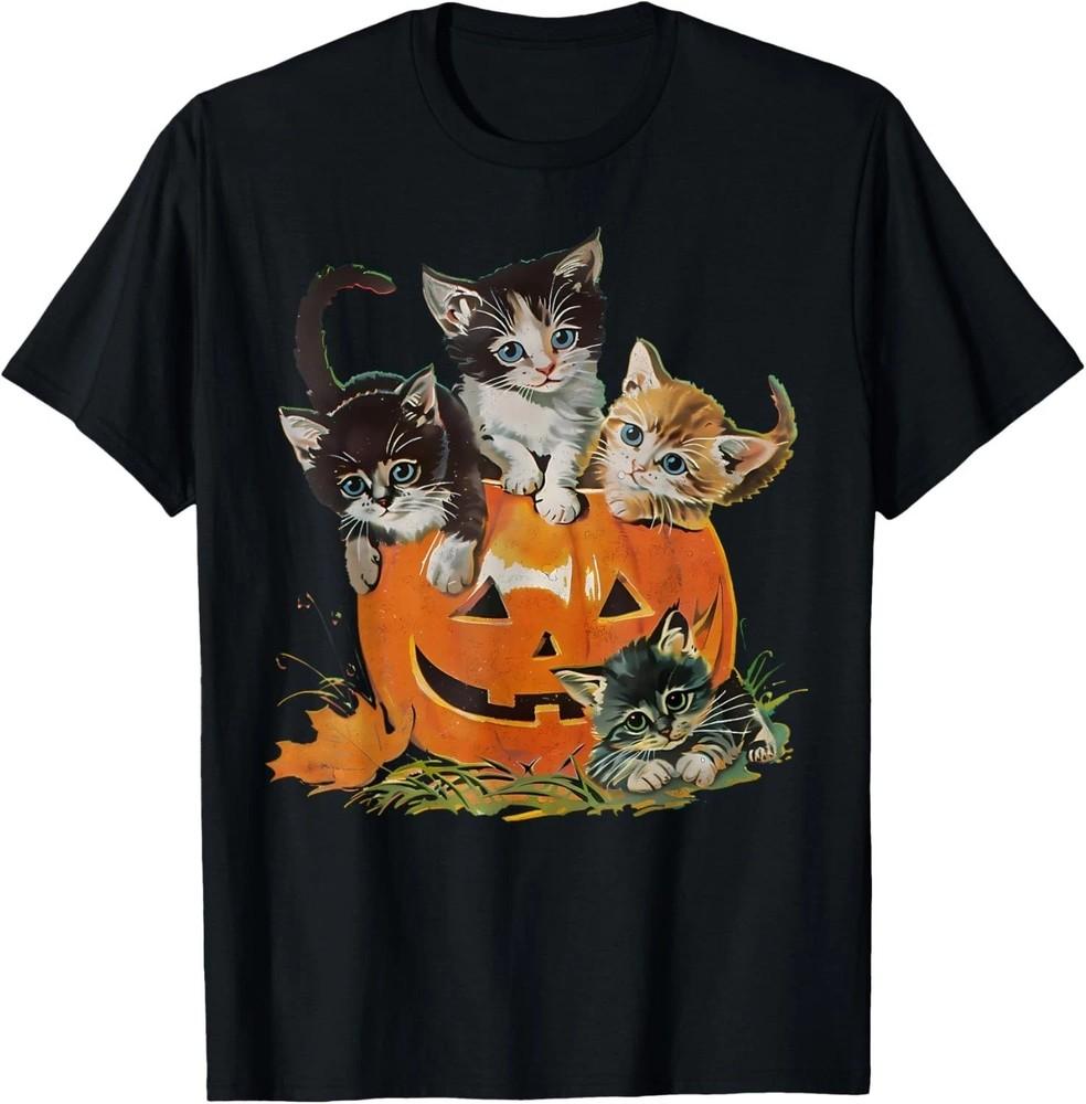 

Vintage 90s Cat Pumpkin Halloween Retro Floral Spooky Season T-Shirt M