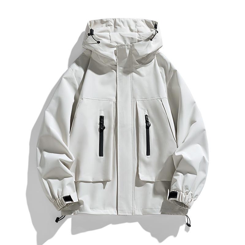 

Men s Hooded Lightweight Windproof Waterproof Jacket for Spring/Autumn S білий/слонова кістка
