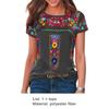 Women Vintage Boho Ethnic Floral Print Tee Shirt O Neck Short Sleeve Loose Fit T Shirt Workwear