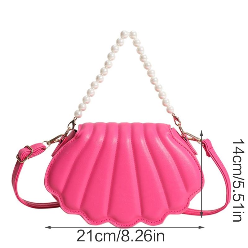 Women Pearl Chain Handbag Fashion Seashells Evening Bag Trendy Shoulder Crossbody Bag Girls All-matching Messenger Bag