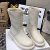 Winter New Pure Leather Women's Flat Two-Way Snow Boots with Fleece Short Boots