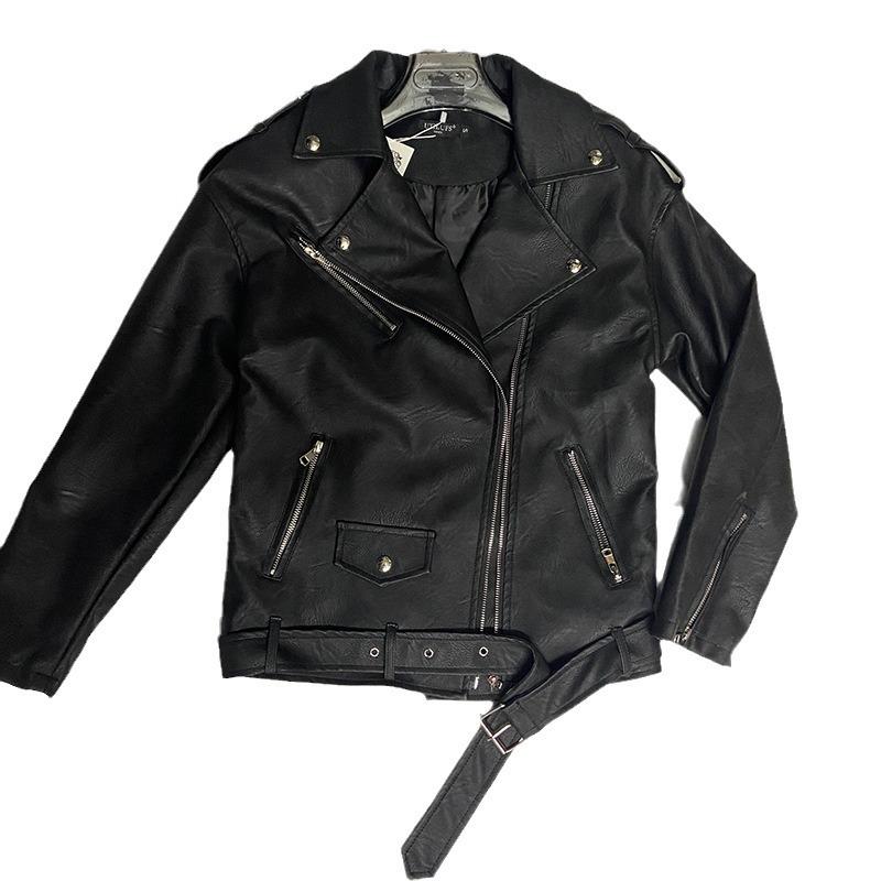 Spring ins street cool kožená bunda dámská volná oversize bunda velká velikost PU kožená temperamentní motorkářská bunda