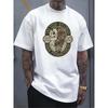 European Sizes Men's White T - Shirt: Skull & Roses Tattoo Tee - San Francisco Vibe
