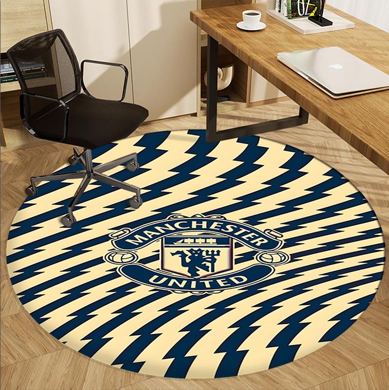 Manchester United F.C Pattern Round Rug, Indoor/Outdoor Mat, for Picnic, Gameroom, Bedroom, Office, Living Room, Home Decor Carpet, Birthday Gift
