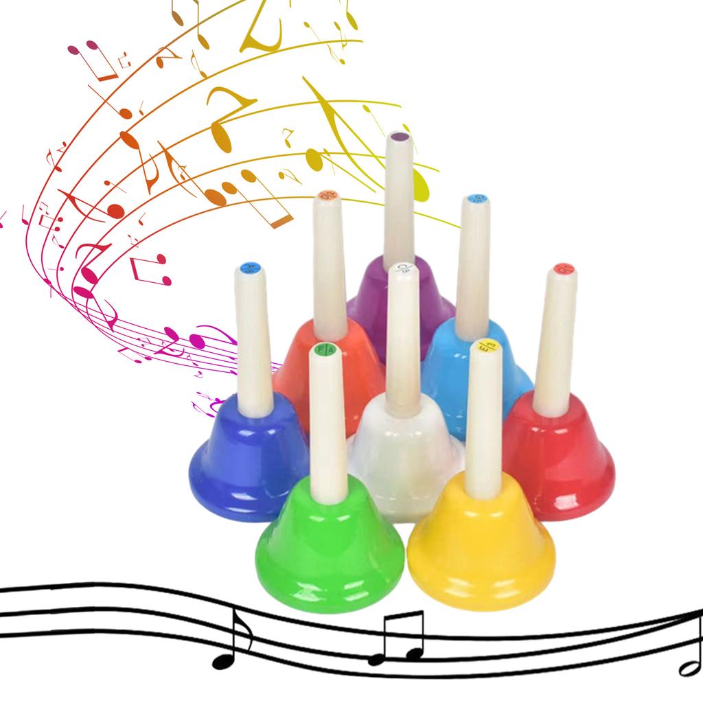 Colorful 8 Note Handbells Set Musical Bells Hand Percussion Bells Music Toy for Church Chorus, Wedding, Family Party