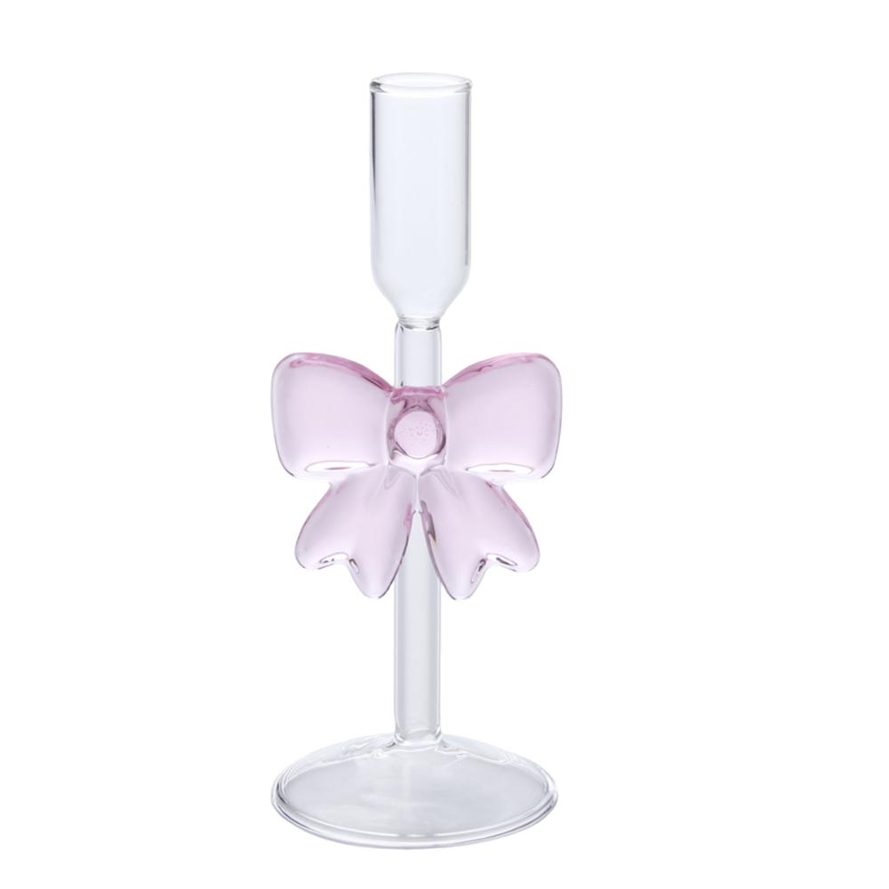 INS Bow Candle Holder Non-slip Glass Candles Stand Minimalist Long Candle Candlestick Gift 20cm
