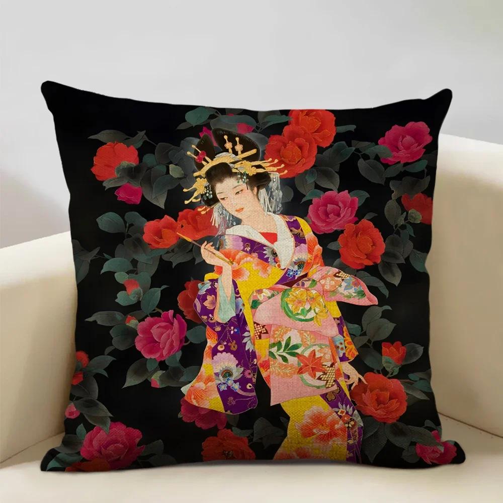 

Classic Retro Japanese Lady Decorative Cushion Cover Living Room Sofa Throw Pillow Case 45x45cm Pillowcase Home Art Decor 45x45cm18x18Inch