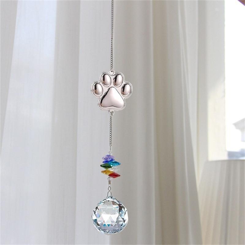 Crystal Pet Memorial Suncatchers Metal Alloys Cats Dog Paws Design Pendant Home Decoration Window Hanging Ornament Gift