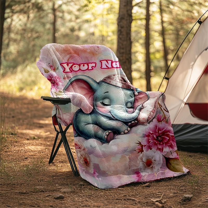 1PC Custom Name Elephant Dreams Flowers flannel blanket versatile,all-season throw suitable for the living room,bedroom,camping,travel,and gift