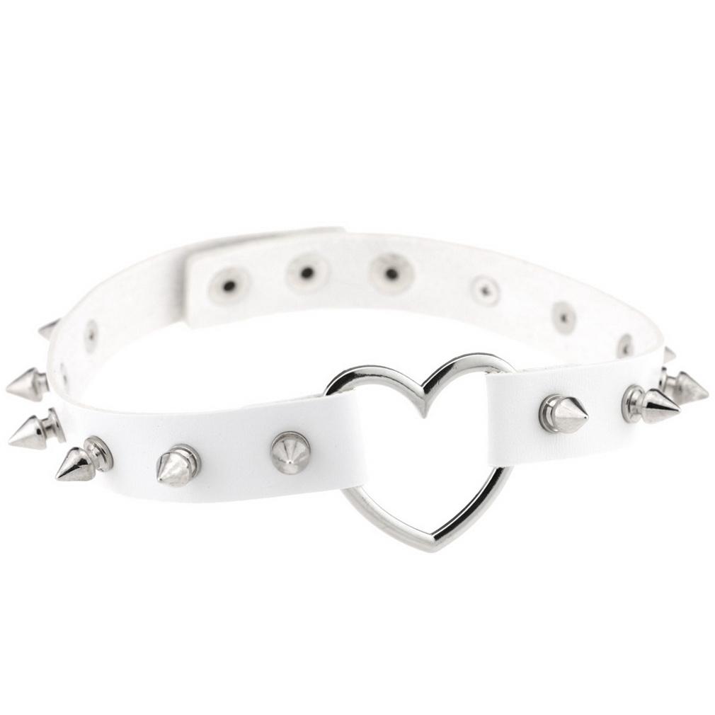 Spike Studded Heart Necklace Punk PU Leather Collar for Women Gothic Harajuku Jewelry