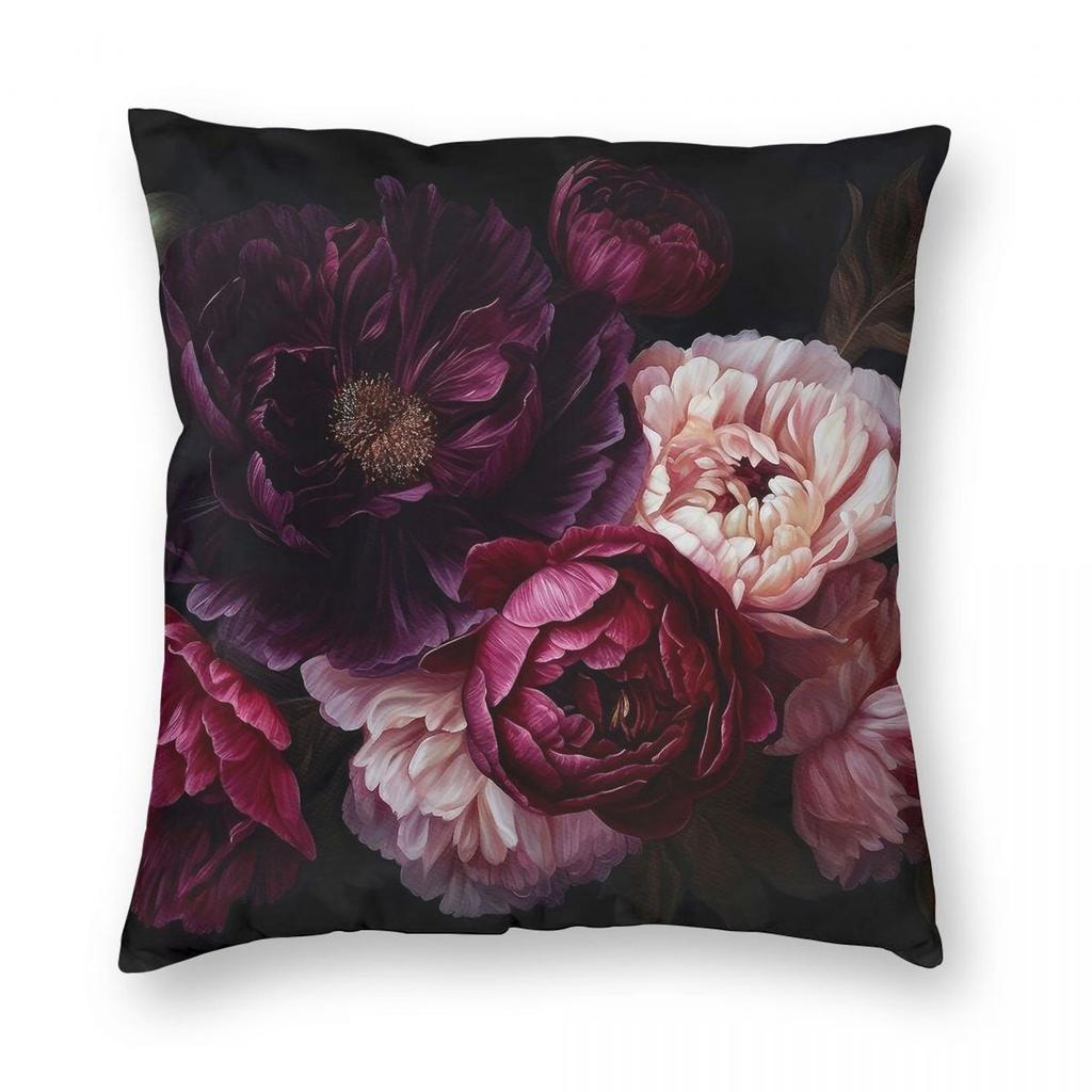 Baroque Maximalism Night Peonies Square Pillowcase Polyester Linen Velvet Pattern Zip Decor Pillow Case Home Cushion Case