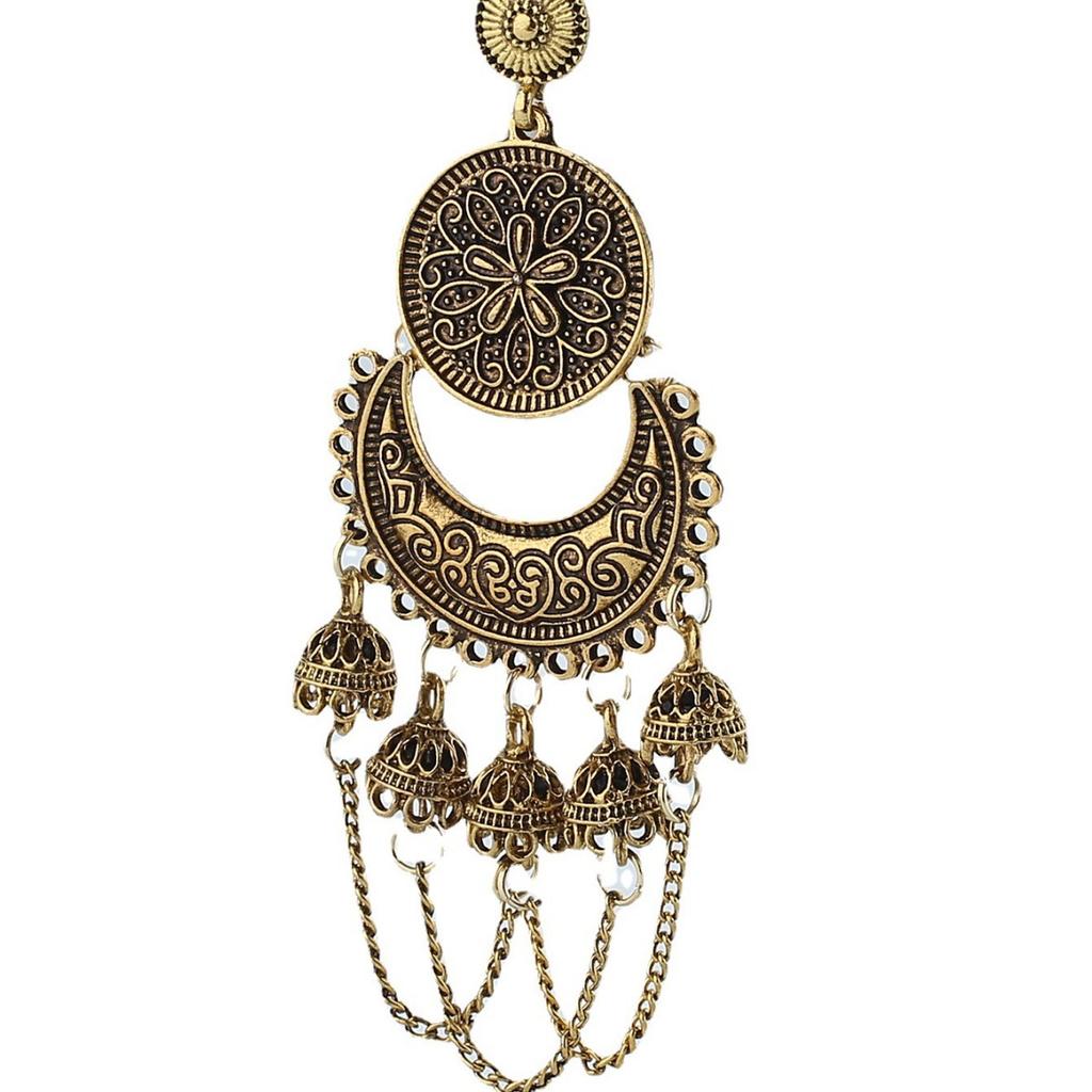 New European and American style round chain long tassel bell earrings, vintage gothic exotic style women's alloy earrings