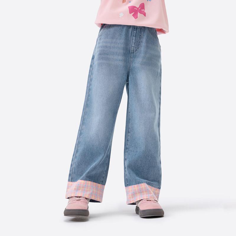 Xiaoyinman Mädchen Straight-Leg Jeans mit blumigen Gesäßtaschen