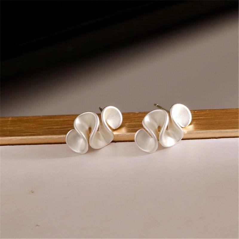 Geometric Ruffle Studs Earrings Ear Studs Fashion Ears Jewelry Copper Texture Suitable for Various Occasion Wear