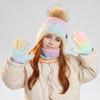 3Pcs/Set Kids Winter Knitted Scarf Gloves Set Pom Pom Ball Rainbow Color Brimless Hat Touchscreen Gloves Neck Warmer Set