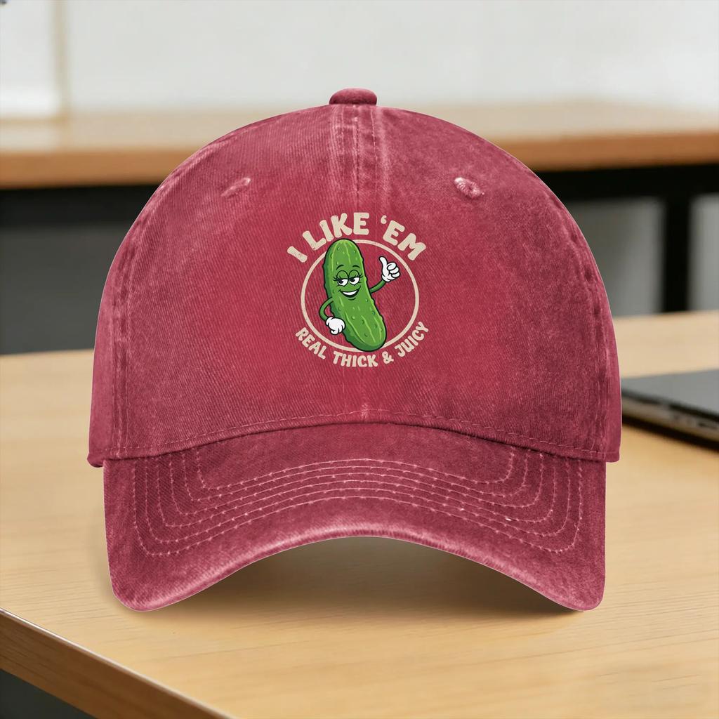 Baseball Cap I Like Em Real Thick and Juicy Funny Pickle Meme Joke Spring Stylish Trucker Hat Sports Sun-Proof Baseball Caps