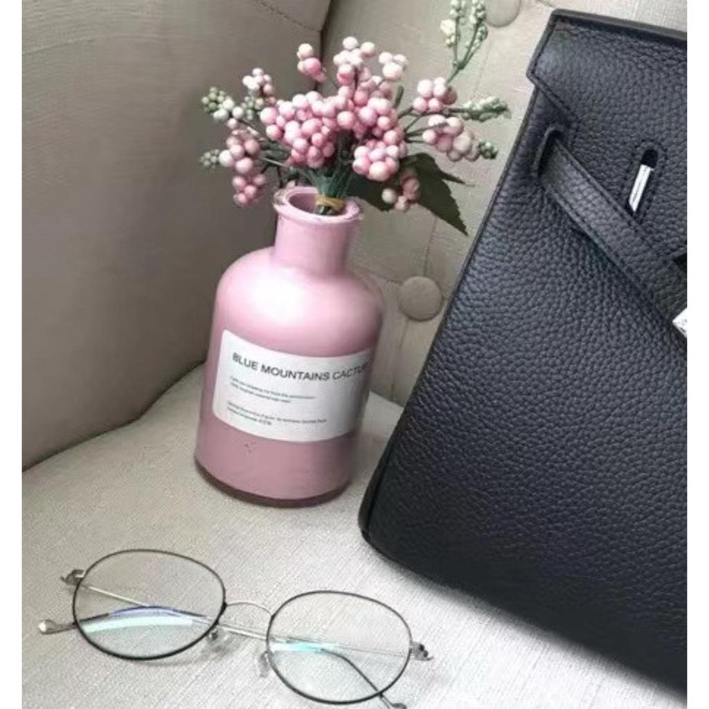 Factory Direct Wholesale Lychee Pattern First Layer Cowhide 25cm/30cm Silver Buckle Platinum Bag, Genuine Leather Women's Bag Lady