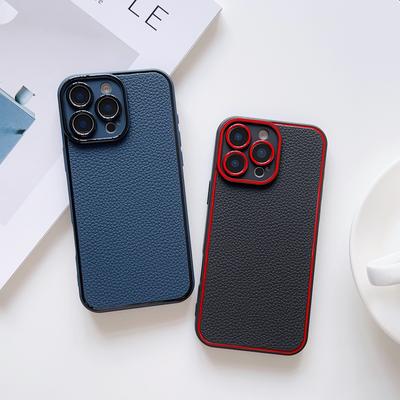 Leichter Luxus High-End-Feeling Einfaches Lychee-Muster Sturzsicher Geeignet für IPhone 16 Handyhülle Leder 15 Linse 14 Schutzfolie