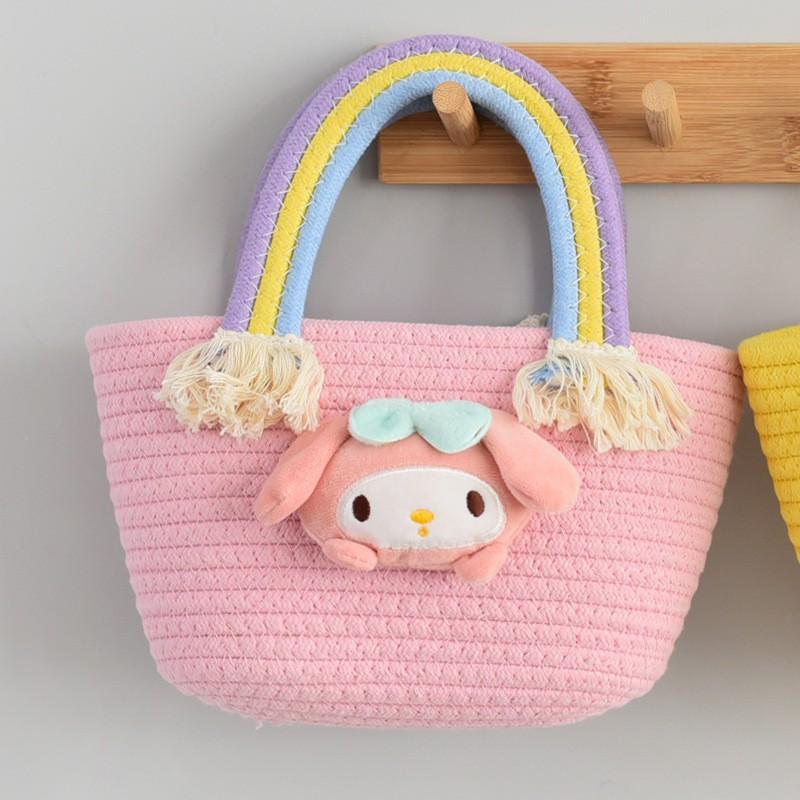 Girls 'bag Korean Rainbow Cloud Handbag Children's Woven Bag Large-capacity Straw