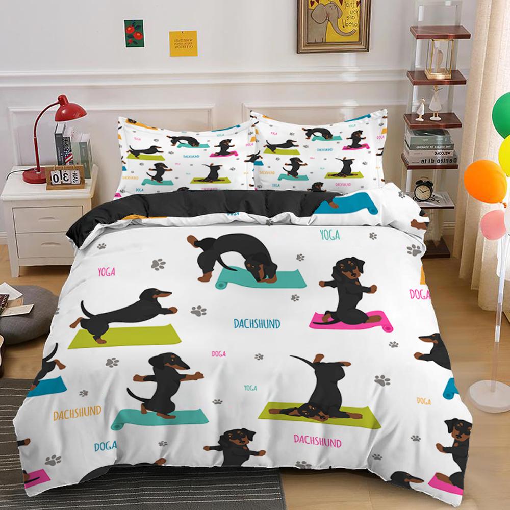 Cute Cartoon Dachshund King Queen Full Duvet Cover Pet Dog Bedding Set Lovely Animal Puppy Comforter Cover Polyester Quilt Cover