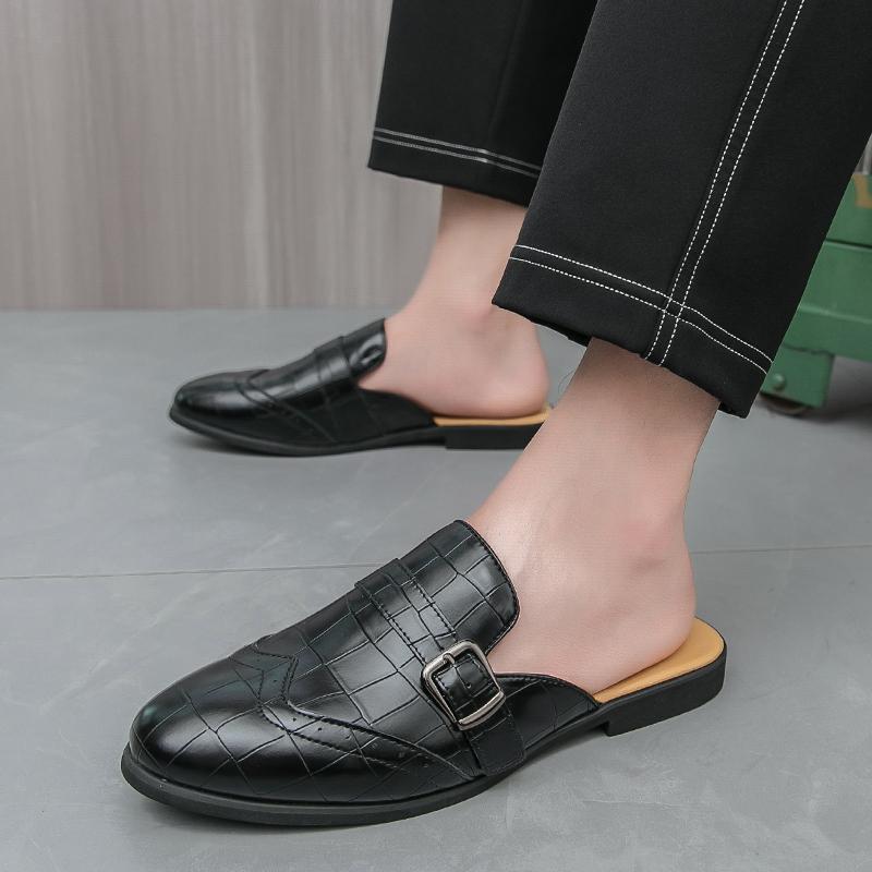 Fashion Casual Men's Half Slippers Classic British Style Design Leisure Party Outdoor Fashion Street Plus Size Summer Flat Leather Shoes