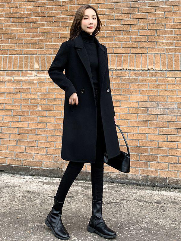 Women's Slim Fit Double-Faced Cashmere Wool Coat, 2024 High-End, Small Sizes Available
