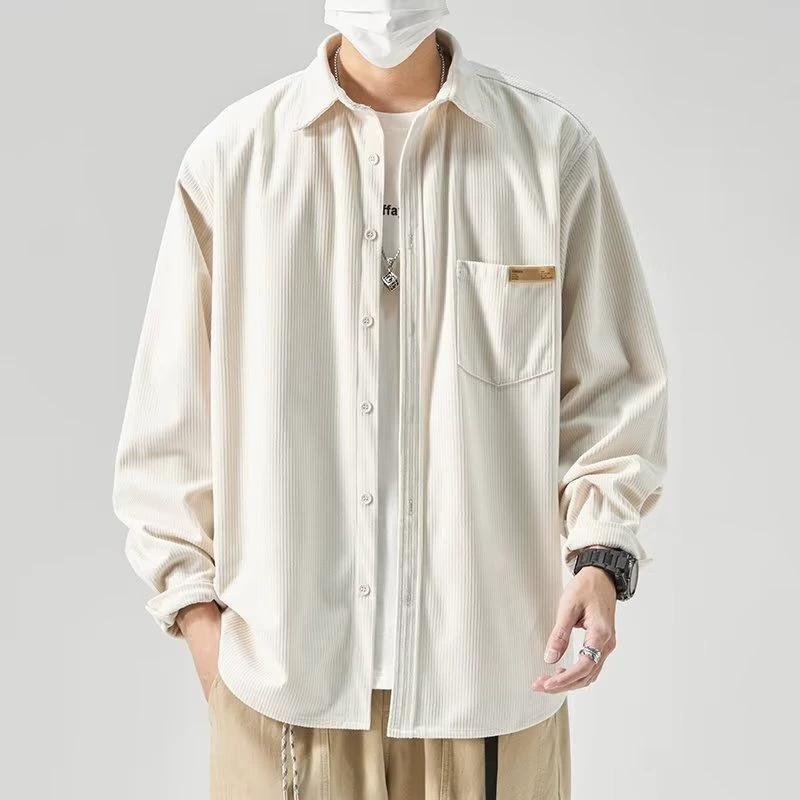 Men's Comfortable Corduroy Versatile Top Plus Size Loose Casual Shirt Thick Long-Sleeve