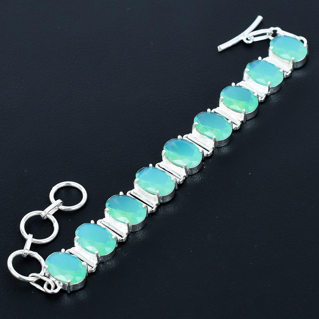 Grüner Chalcedon Armband 925 Sterling Silber Armband Verstellbare Kettenarmband Handgefertigt Boho Armband Grüner Chalcedon Edelstein Schmuck Frau Geschenke