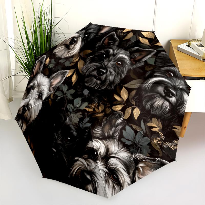 Black Schnauzer pattern, automatic folding umbrella, portable and foldable design, 8 ribs, a Christmas or birthday gift.