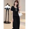Elegant Square Neck Puff Sleeve Shirt Versatile Slimming Wide Leg Pants Two-piece Set Women's Summer Ice Silk Fashion Suit