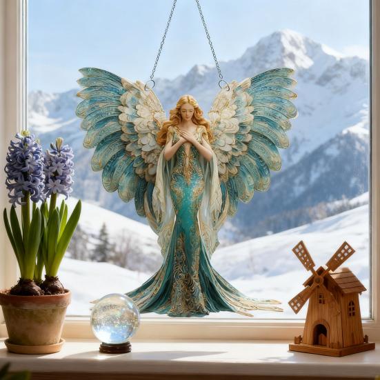 Angel Girl Acrylic Suncatcher Stained Glass Effect Window Car Hanging Ornament Garden Sun Catcher Panel for Indoor Outdoor Decor