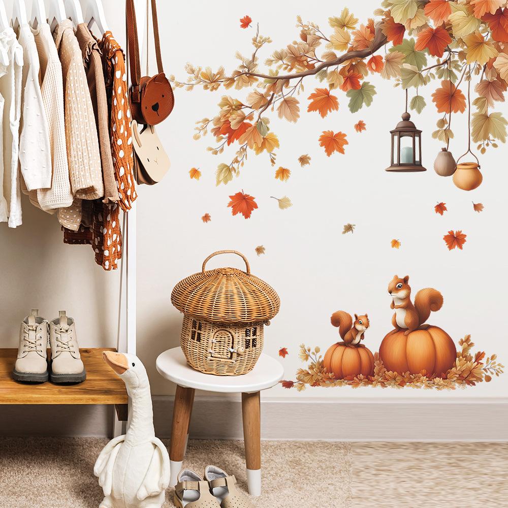Painted Autumn Fallen Leaves, Pumpkins and Squirrels On The Walls of The Dining Room and Living Room