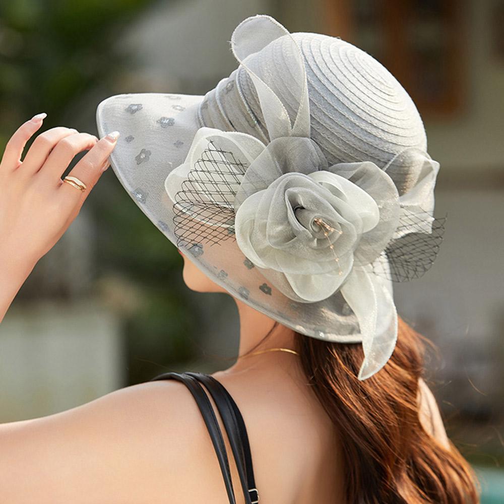 Flower Decor Dotted Sun Hat Wide Brim Beach Hat Fashion Sunshade Cap Women's