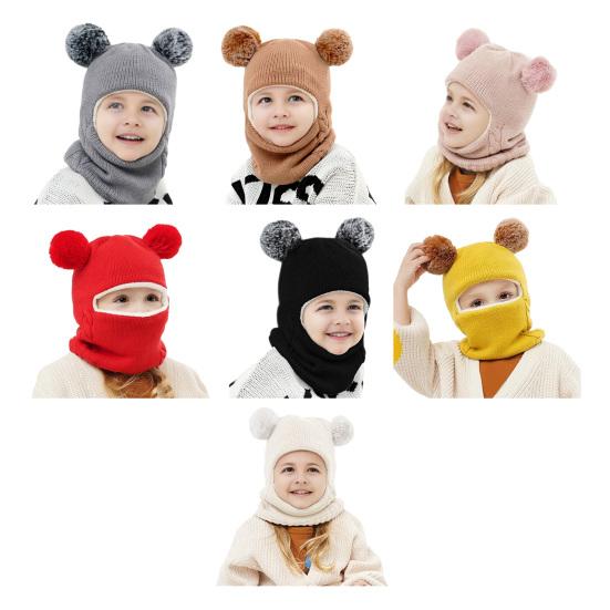 Children Hat Dual Fur Ball Decor Kids Winter Hat Breathable Thermal Cap Outdoor School Thickened Velvet Lining Headgear