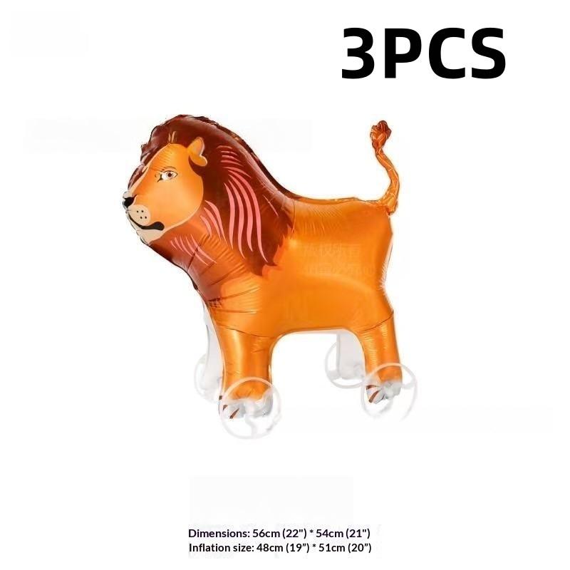 1/3Pcs Sika Deer Lion Triceratops Crocodile Rooster Walking Animal Balloons Large Animal Balloon With Wheels For Kids Toys