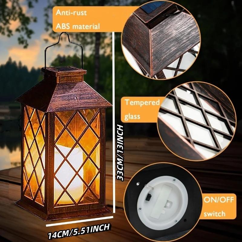 Vintage Solar Powered Metal Lanterns - Flickering Flameless Candle LED Lamp Waterproof Hanging Decor for Patio, Garden & Outdoor