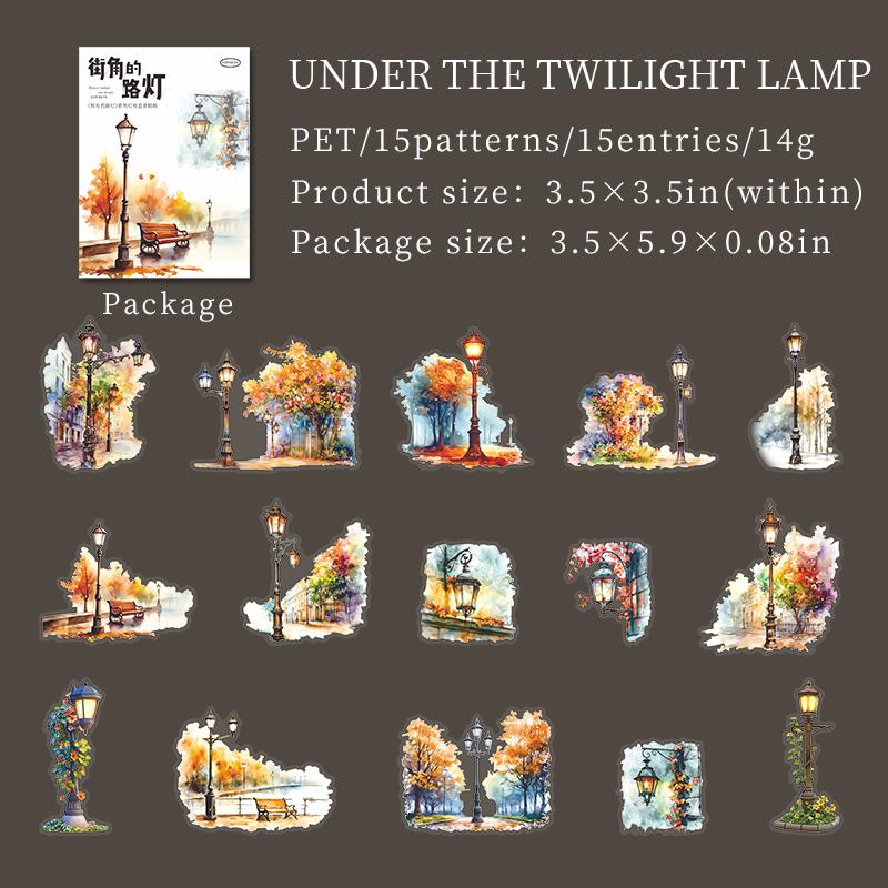 

15Pcs/bag Street Corner Sticker Street Lamp Theme Lamp Post Aquascape Sticker Creative Handbook Material DIY Scrapbook Envelopes