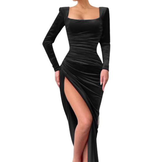 Lady Petticoats Plus Size Evening Dress High Slit Square Neck Right Angle Shoulder Pleated Banquet Dress for Parties