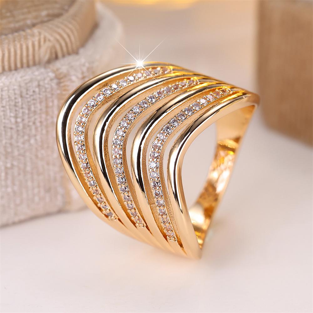 White Zircon Multilayer Small Stone Rings For Women Vintage Gold CopperColor Engagement Ring Wedding Jewelry Mother's Day Gifts