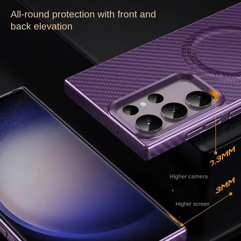 TPU Electroplated Luxury Carbon Fiber Texture Phone Case for Samsung Galaxy S24 S23 S22 Ultra Plus + Magnetic Suction Cover
