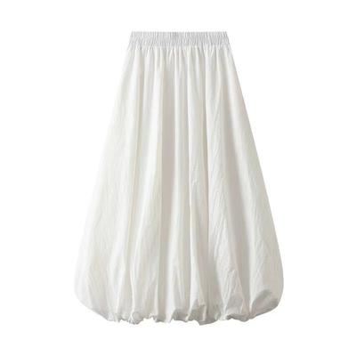Women's Summer White Elastic Waist Slimming Lantern Bubble Hem Midi Skirt - Puff Skirt with Flared Volume & Comfort Fit