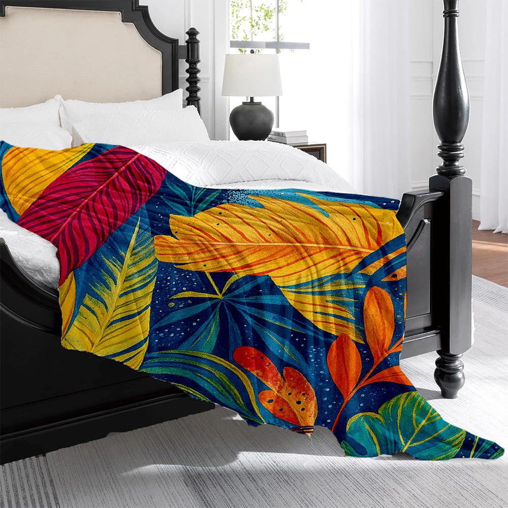 1pc Tropical Rainforest Monet Style Flannel Blanket - High Weight Soft Warmth, Vibrant Tropical Print, Machine Washable, All-Sea
