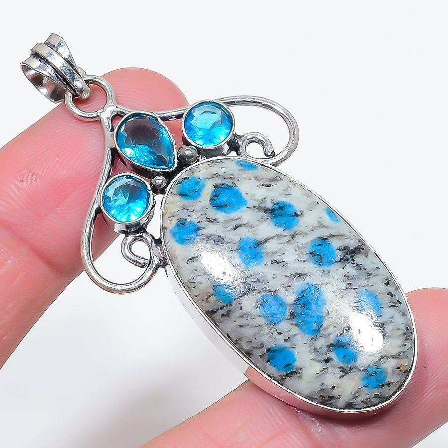 

Натуральный K2 Голубой Азурит, Топаз 925 Стерлинговое Серебро Ювелирная Подвеска 2.60 U6M23