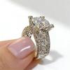 Luxurious Fashion CopperColor Wedding Rings for Women Exquisite Inlaid with White Zircon Party Engagement Ring Jewelry