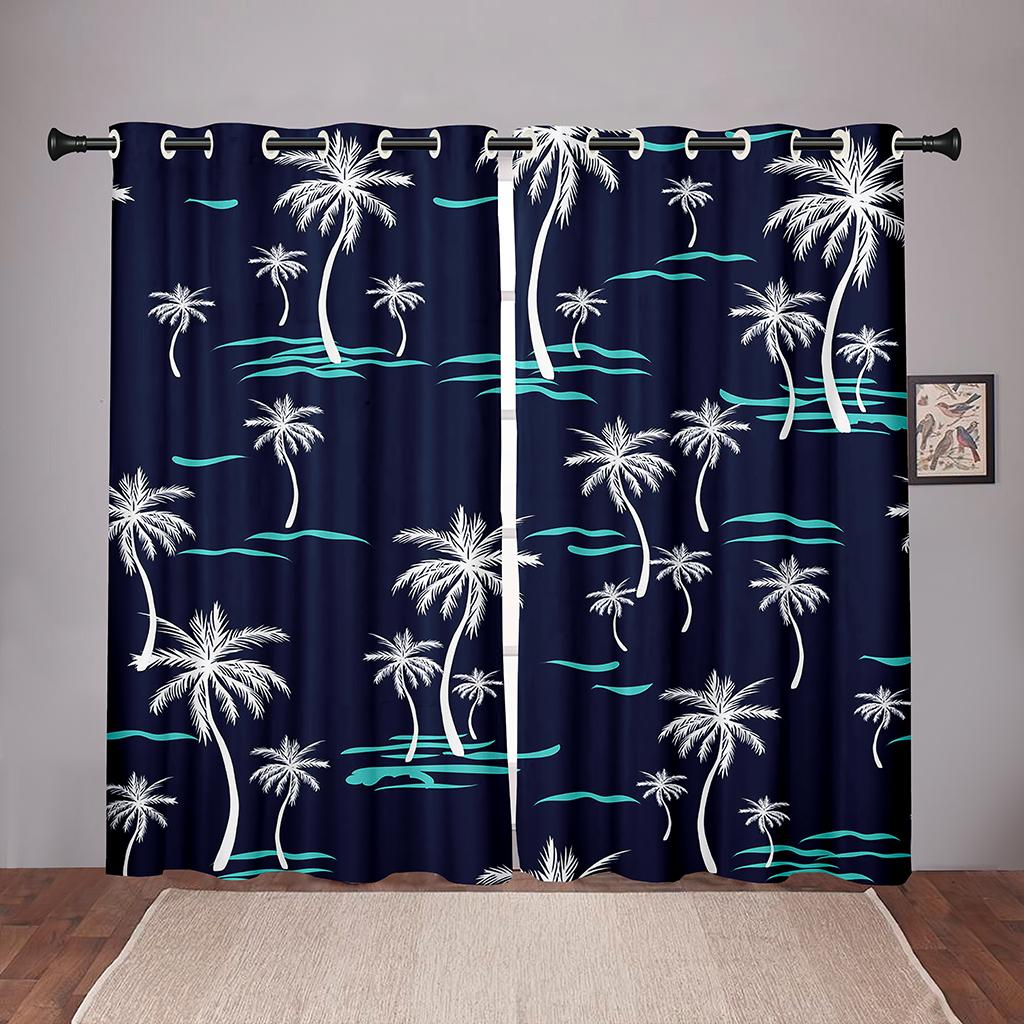 Kokospalmenpflanze Bunte Verdunklungsvorhänge für Kinder Kinderzimmer Wohnzimmer Schlafzimmer Badezimmer Küche Tür 2 Stück Haken